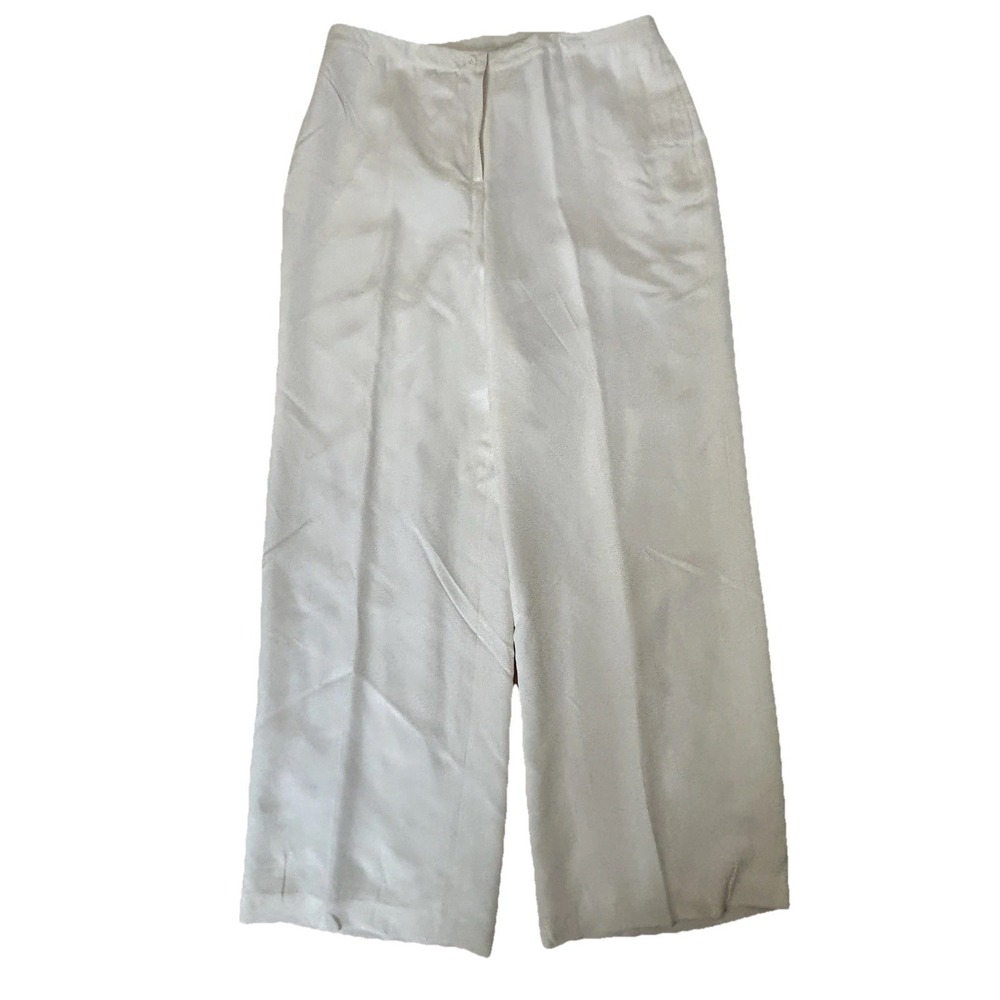 Folio Saks Fifth Ave 100% Silk Cream Dress Pants.Wide Leg, Lined, Pockets SZ 14